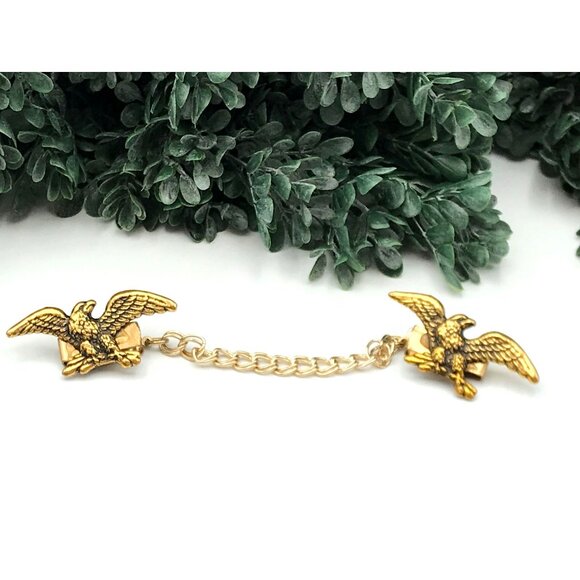 Vintage Gold-Tone Eagle Design Collar Chain Clip For Men & Women Patriotic State - Picture 4 of 8